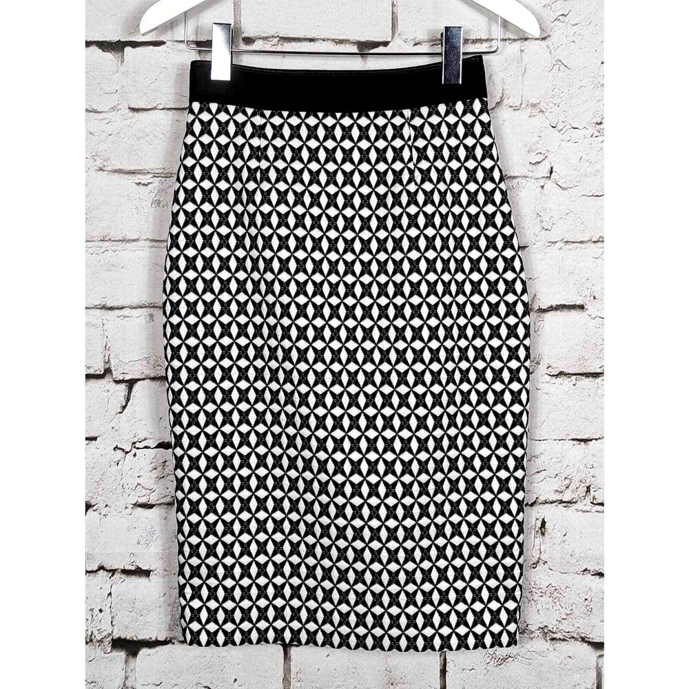 BANANA REPUBLIC Black White Jacquard Wiggle Pencil Skirt Retro Office Size 0
